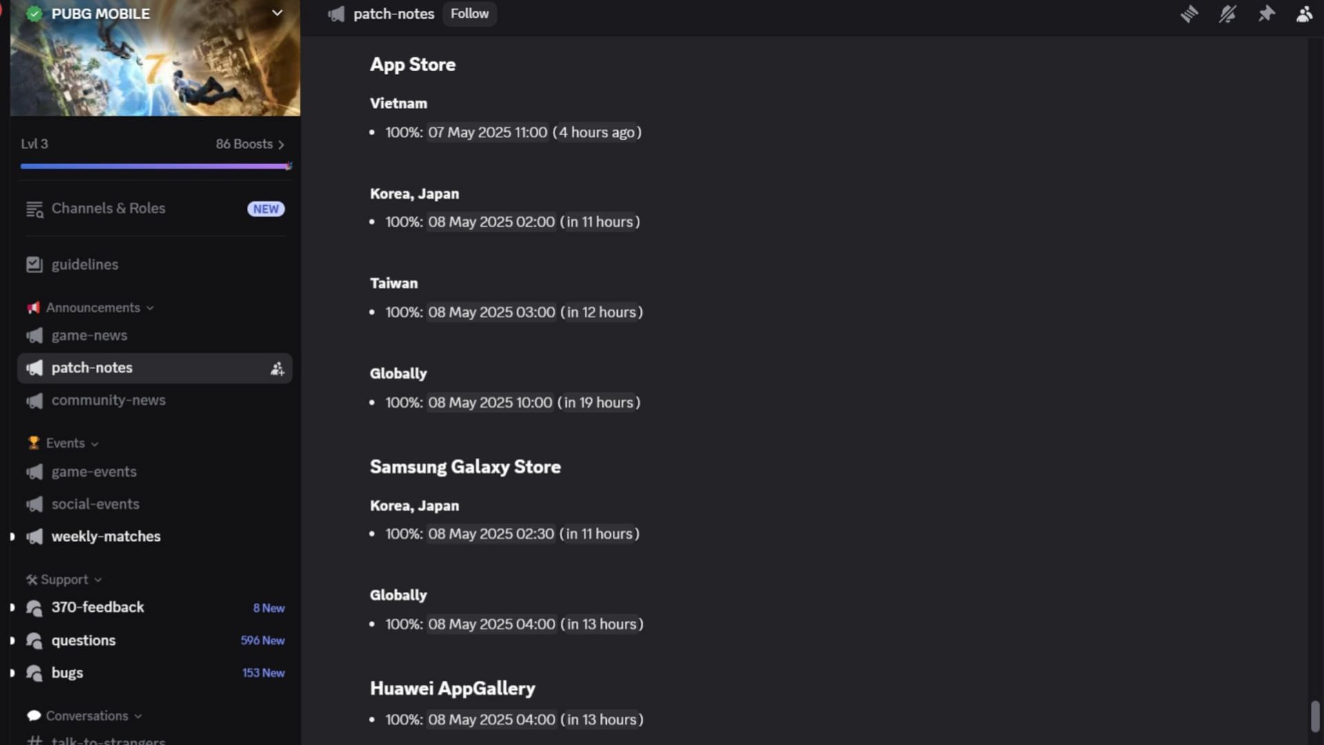 PUBG Mobile 3.8 update release date and timings for iOS users in UTC (Image via Discord/PUBG Mobile)